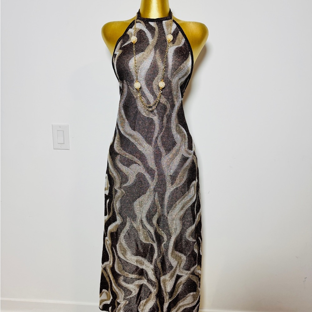 Zara Gray Sheath Halter neck pattern Dress